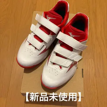 [ 미사용 새상품 ] 미즈노 야구 업 슈즈 24.5cm 화이트 x 레드