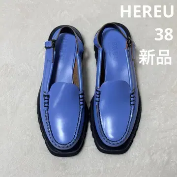 [ 새상품 ] HEREU 빈티지 블루 백 스트랩 로퍼 38 천연 가죽