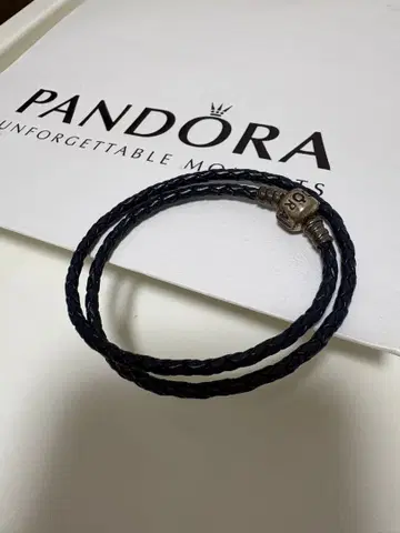 봉투 포함 상자 없음 판도라 블랙 레더X실버 노트 2연 팔찌