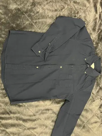 유나이티드 도쿄 버튼 다운 셔츠 네이비 화이트 면 긴팔 무지