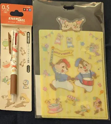 디즈니 스토어 칩과 데일 3색 볼펜 포켓 부착 책받침