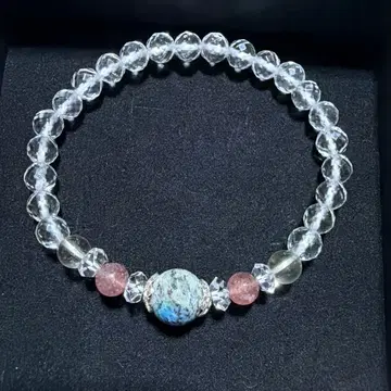 K2 블루&스트로베리 쿼츠&시트린 수정 팔찌 16cm