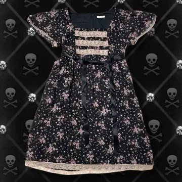 페미닌 모리걸 꽃무늬 원피스 라메 장식 레이스 디자인 걸리시 히메 스타일