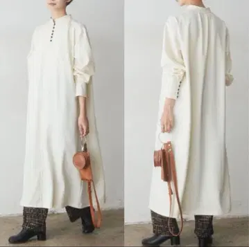 새상품 ESICA 에시카 배색 스티치 호두 단추 롱 원피스