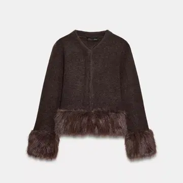 ZARA 대비 니트 페이크 퍼 자켓 브라운 완판템