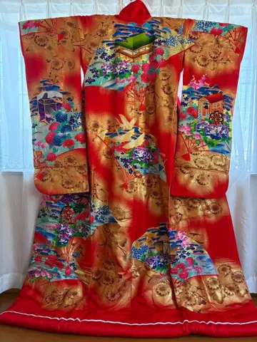 이로 우치카케 순수 실크 신부 의상 유젠 염색 아키야마 쇼