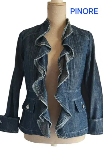 미사용 레벨 PINORE 프릴 옷깃 데님 자켓