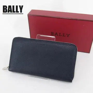 BALLY 발리 장지갑 라운드 지퍼 주름 가죽 네이비 x 레드