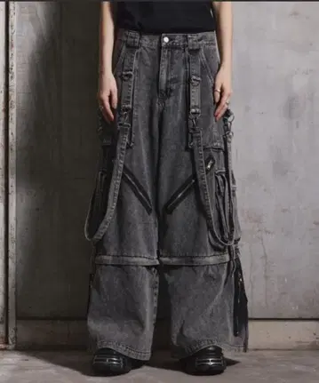 [ ERAR ] 3way 루즈 실루엣 하이 기믹 서스펜더 카고 데님 팬츠