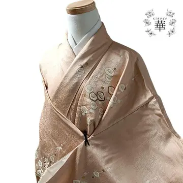 1250 기모노 이중 기모노 순수 실크 츠케사게 브라운 꽃무늬