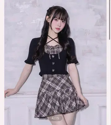 pium 프론트 버튼 체크 플리츠 미니 스커트