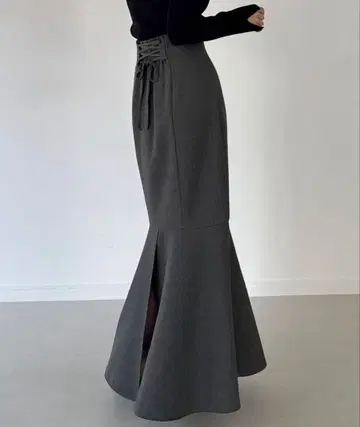 mipiarl 하이웨스트 레이스업 트위드 머메이드 스커트