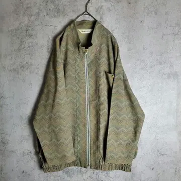 [ 빈티지 ] 점퍼 블루종 풀 집업 올 패턴 헤링본 그린 레트로