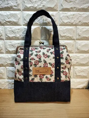 데님 가마구치 토트백