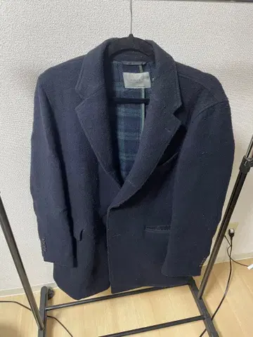 SIMPLICITE PLUS 체스터 코트 네이비 안감 체크 무늬