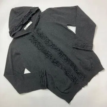 [미사용 새상품] 핑크하우스 피코 프릴 집업 후드 니트 가디건