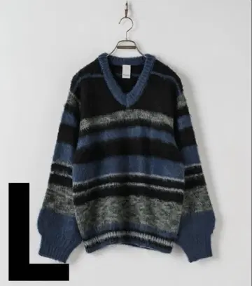 casper john 그라데이션 믹스 멀티 보더 V넥 니트