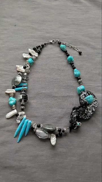 베네치아 유리와 터키석과 스틱 펄 목걸이