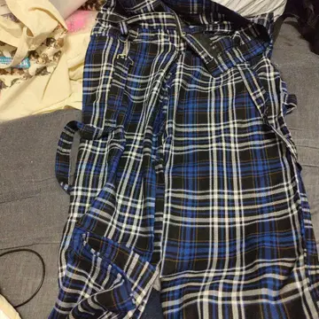 서스펜더 포함 W 허리 체크 팬츠 파랑 L 남성용