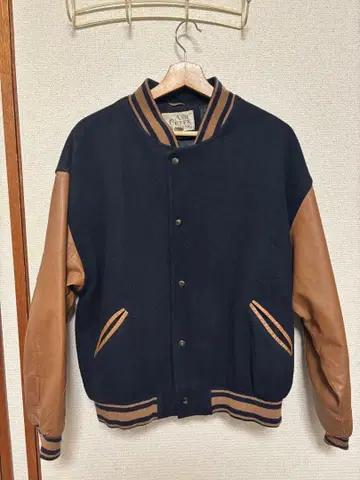 구제 ASH CREEK TRADING 소매 가죽 바시티 자켓 어워드 자켓