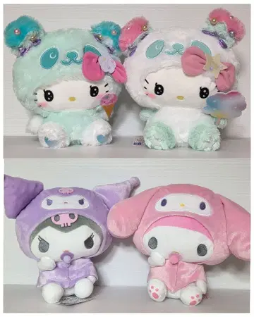 산리오 헬로키티 마이멜로디 쿠로미 봉제 인형 세트 ROUND1 한정판