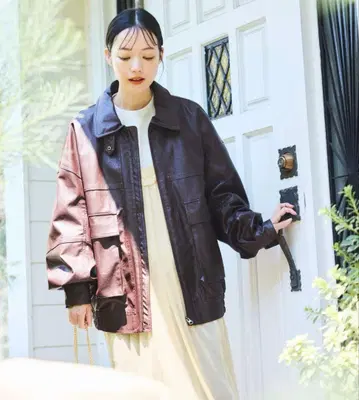 프릭스스토어 인조 가죽 블루종 브라운