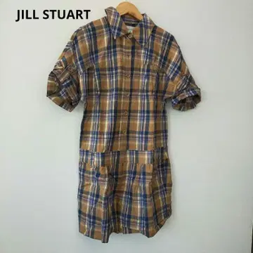 질스튜어트 체크 무늬 반팔 올인원 S 브라운