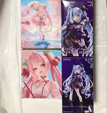 4개 세트 벚꽃 미쿠 AMP 피규어 벚꽃 드레스 유키 미쿠 쿠로미