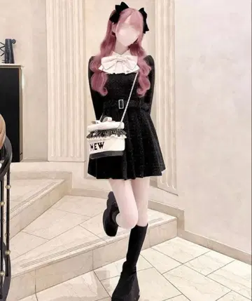 honey mew 빅 리본 트위드 플리츠 원피스