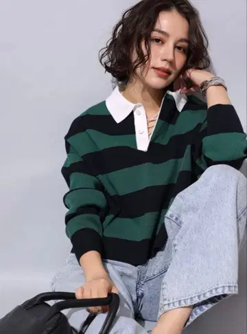 Arpege story 라거 니트 네이비 그린