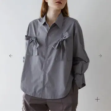 POPPY 아사기니뇨 DOUBLE RIBBON SHIRT (GRAY)