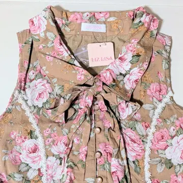 헤이세이 당시 리즈리사 꽃무늬 리본 타이 레이스 셔츠 원피스