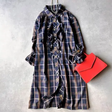 레리안 캬라오크루스 셔츠 원피스 튜닉 체크 프릴