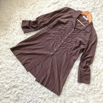 PINORE 피노레 핀턱 블라우스 튜닉 얇은 소재 브라운 38