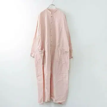 레어 네스트로브 린넨 천연 염색 빅 셔츠 원피스 핑크