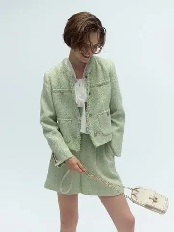 CELFORD 프린지 트위드 자켓