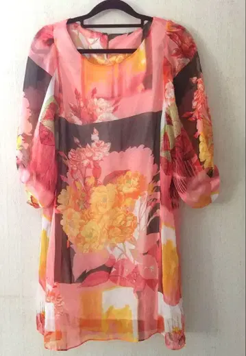 꽃무늬 쉬폰 7부 기장 원피스 무릎 기장 핑크 데이트 청순 화려한 파티