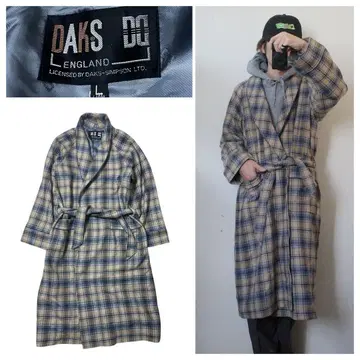 DAKS 체크 롱 가운 코트 울 영국풍 구제 의류 빈티지 Loasis