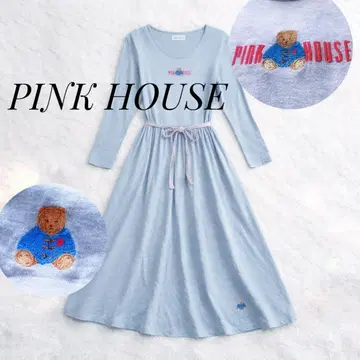 PINK HOUSE 롱 원피스 티셔츠 소재 베어 자수