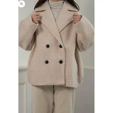 lawgy 포인트 컬러 더블 버튼 코쿤 미디 코트 파우더 핑크