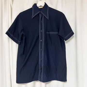 70년대 빈티지 반팔 셔츠 네이비