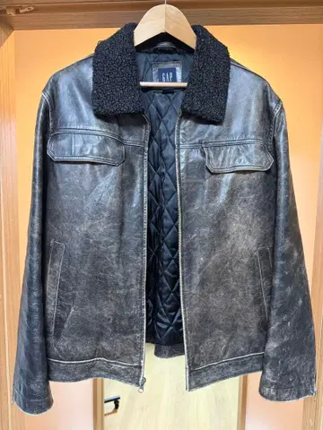 초레어 올드 GAP 가죽 재킷 빈티지 가공 옷깃 보아 퀼팅 XL
