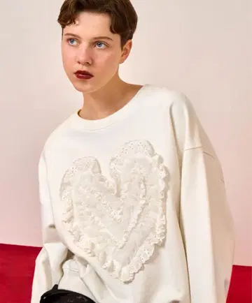 COTTON LACE HEART SWEATSHIRT poppy