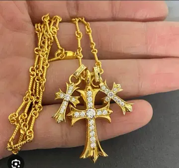 Silver925 트리플 3연 베이비 팻 크로스 목걸이