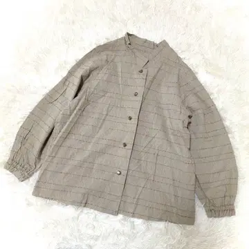 키라라 인형 자수 스탠드 카라 셔츠 베이지 캐주얼 레트로 루즈핏