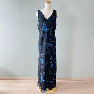 V넥 꽃무늬 플라워 프린트 롱 원피스 블랙 N146