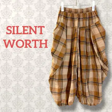 사일런트워스 체크 코튼 사루엘 팬츠 허리밴딩 벌룬 브라운