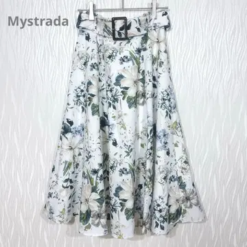 마이 스트라다 플라워 프린트 플레어 스커트 벨트 포함 36