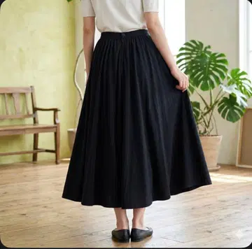 PINK HOUSE 핑크하우스 롱 플레어 스커트 코튼 블랙