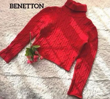 BENETTON [이탈리아제] [울 혼방] [하이넥] 레드 긴팔 스웨터